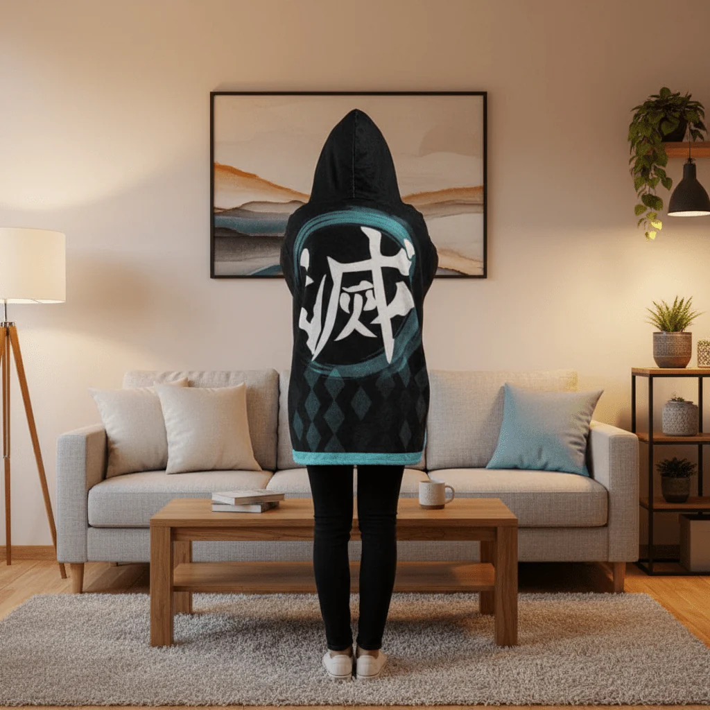 Demon Slayer: Kimetsu no Yaiba - Muichiro Tokito Symbol Blanket Cosplay Cloak Hooded Cape - Image 3