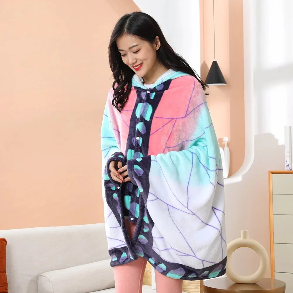 Demon Slayer: Kimetsu no Yaiba - Shinobu Blanket Cosplay Cloak Hooded Cape - Image 2