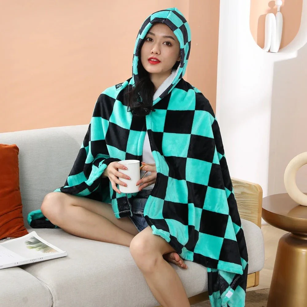 Demon Slayer: Kimetsu no Yaiba - Tanjiro Blanket Cosplay Cloak Hooded Cape - Image 3