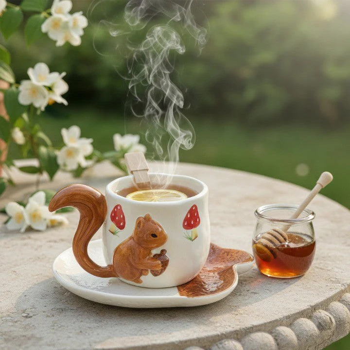 Forest Squirrel Artisan Tea Cup - Image 3