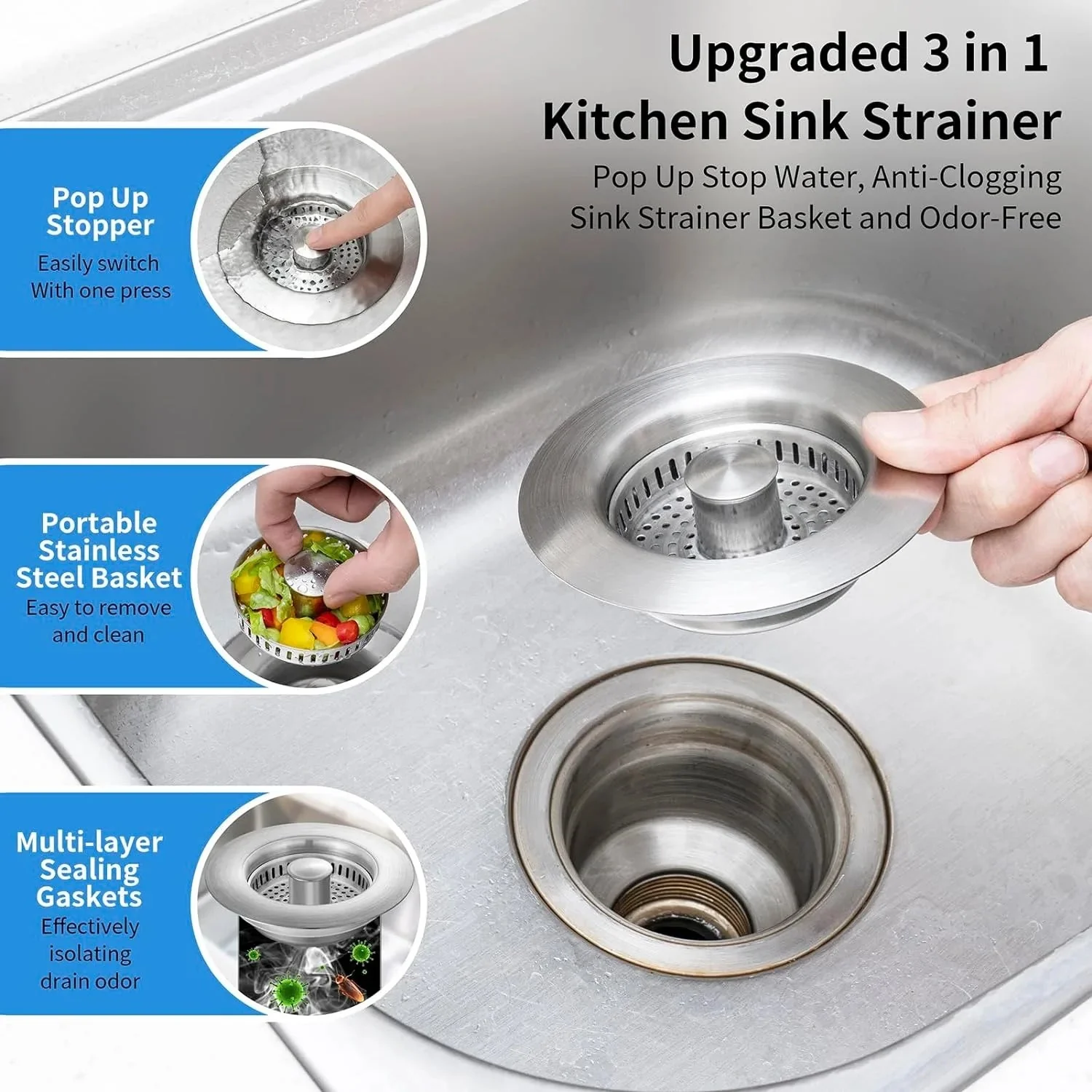 Stainless Steel Pop-Up No-Odor Drain Filter - Image 3