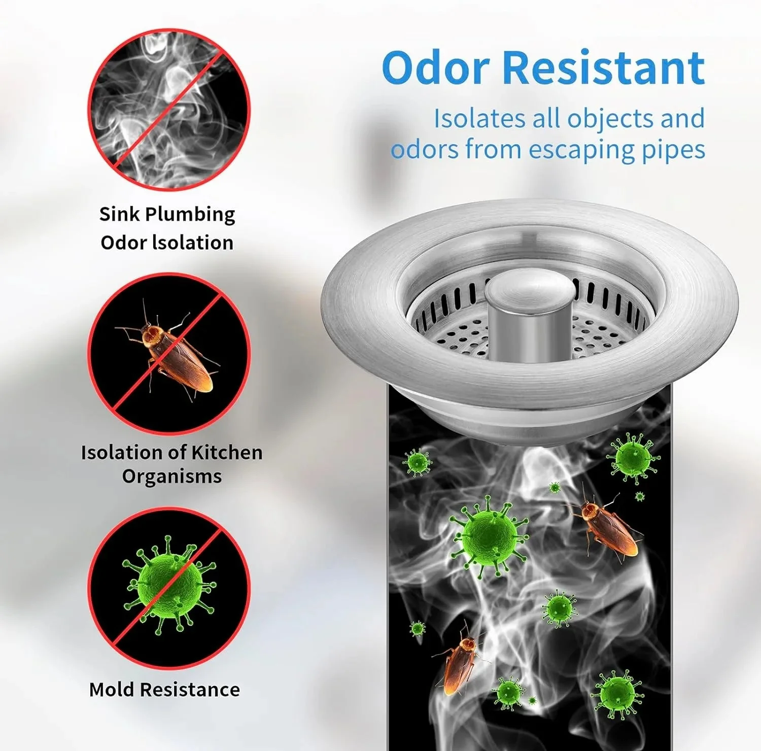 Stainless Steel Pop-Up No-Odor Drain Filter - Image 2