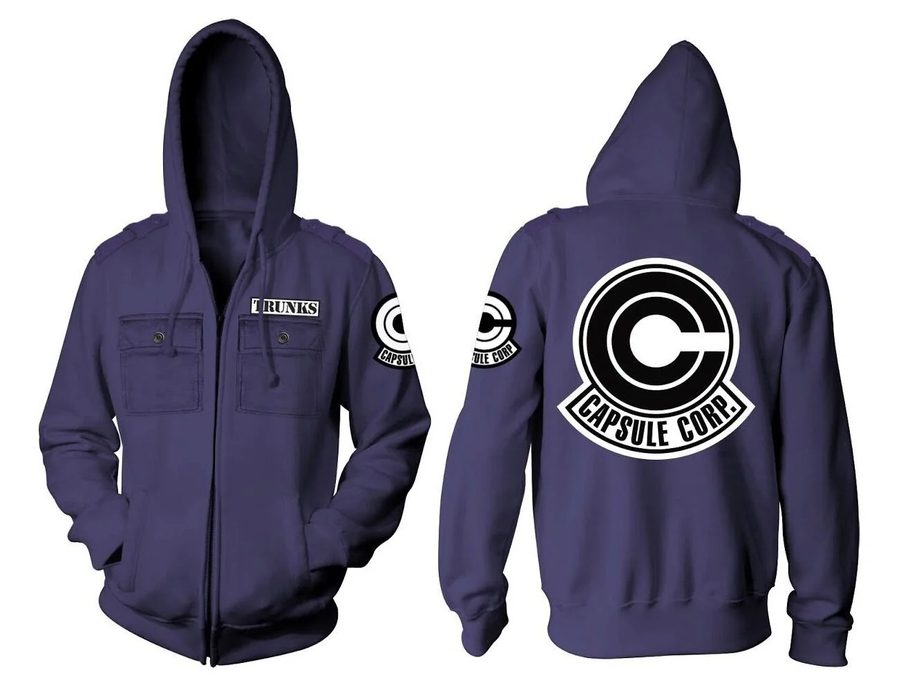 Dragon Ball Z Capsule Corp Trunks Military Style Adult Zip Hoodie - Image 1