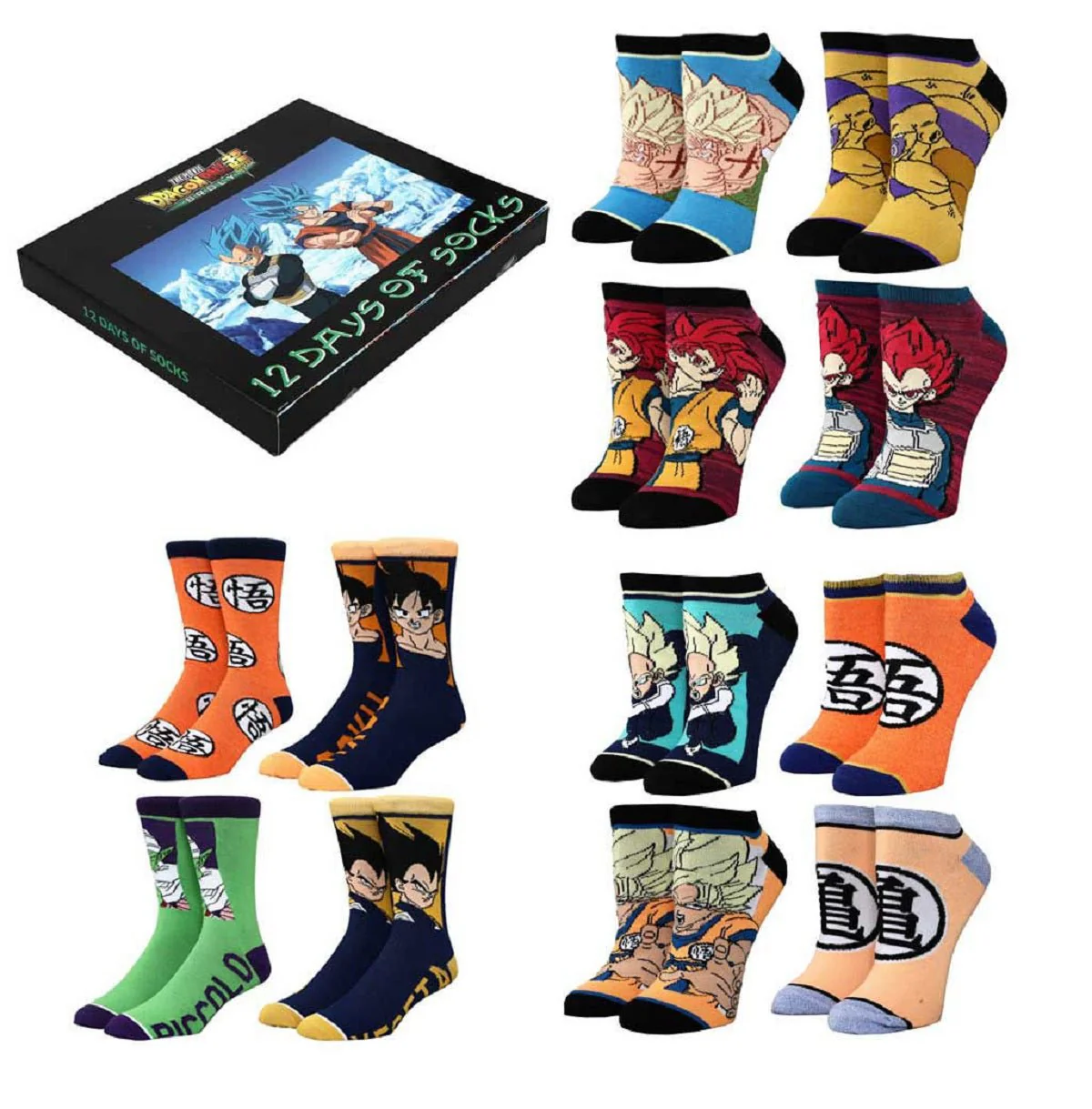 Dragon Ball Z Goku Vegeta Anime 12 Days Of Crew And Low Cut Socks 12 Pack - Image 1