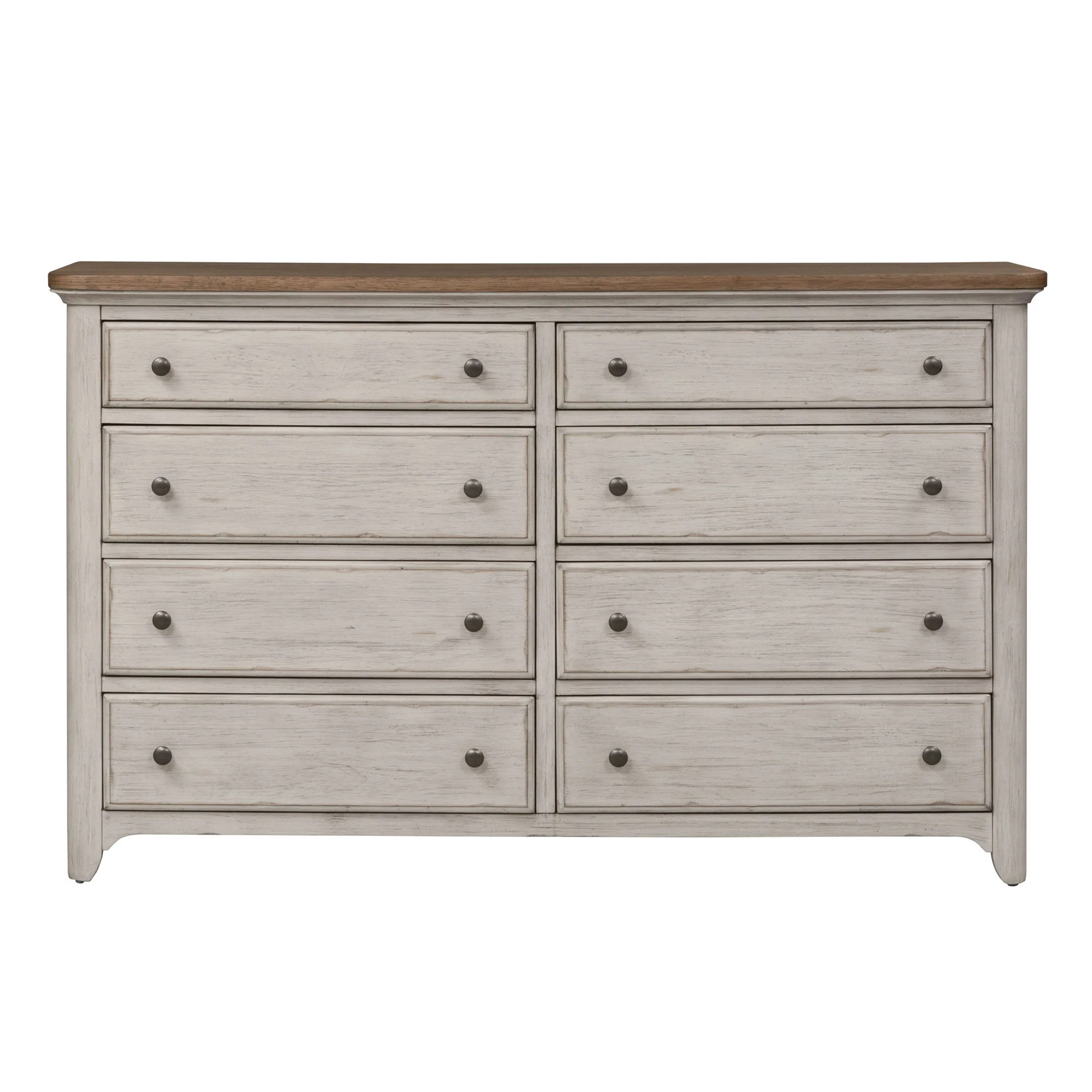 Farmhouse Reimagined – 8 Drawer Dresser – Antique White / Chestnut Tops