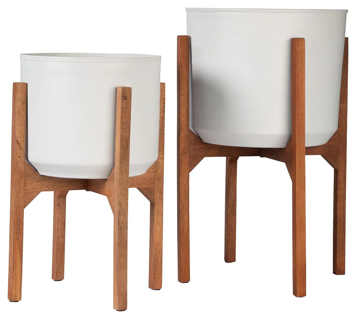 Dorcey – Planter Set (Set of 2) – White / Brown
