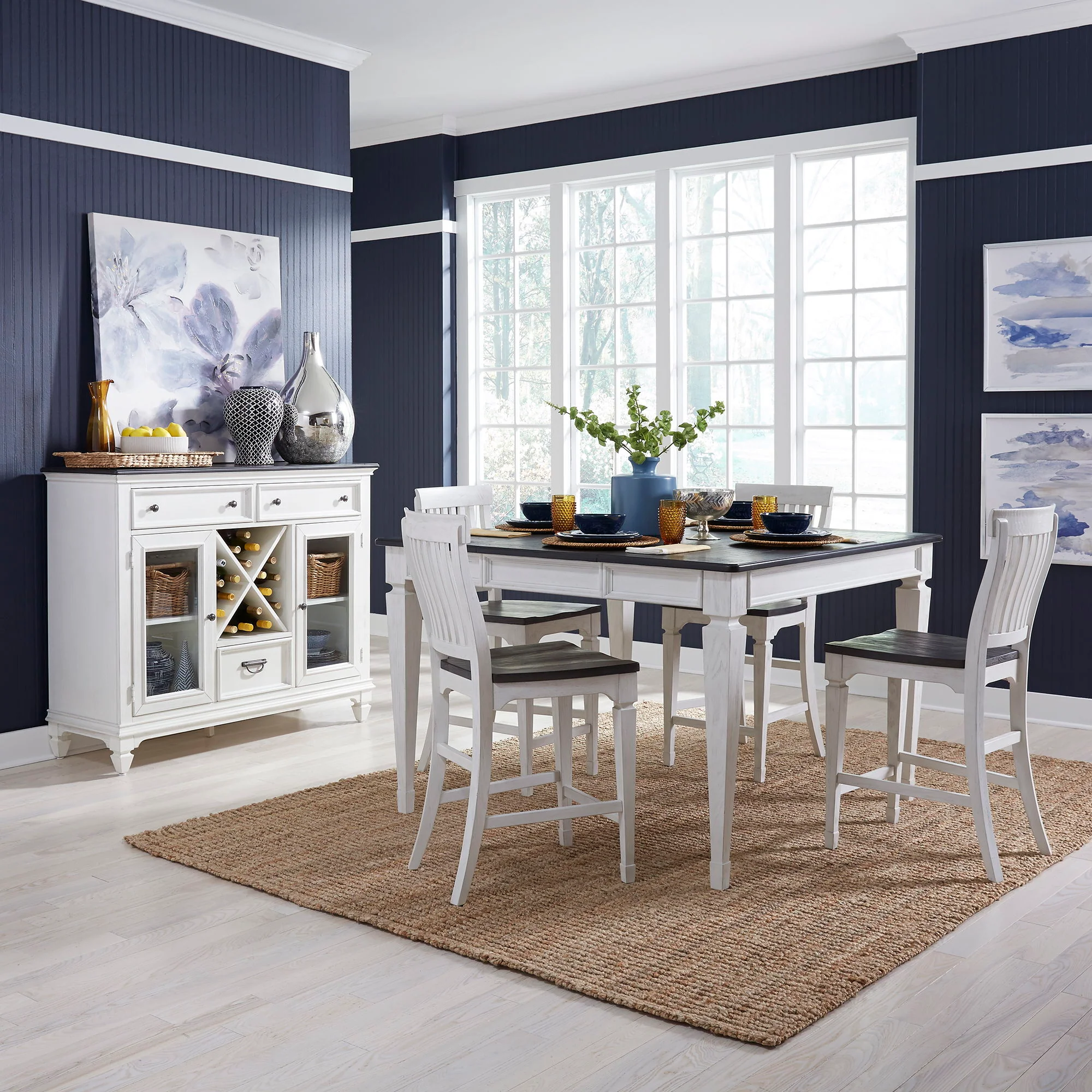 Allyson Park - 5 Piece Gathering Table Set - Wirebrushed White / Charcoal - Image 1