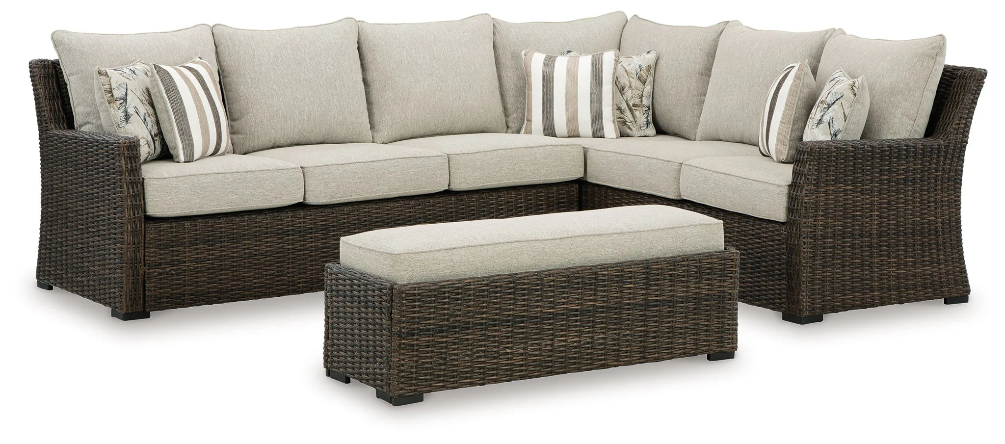 Brook Ranch – Sofa Sectional, Bench With Cushion (Set of 3) – Brown