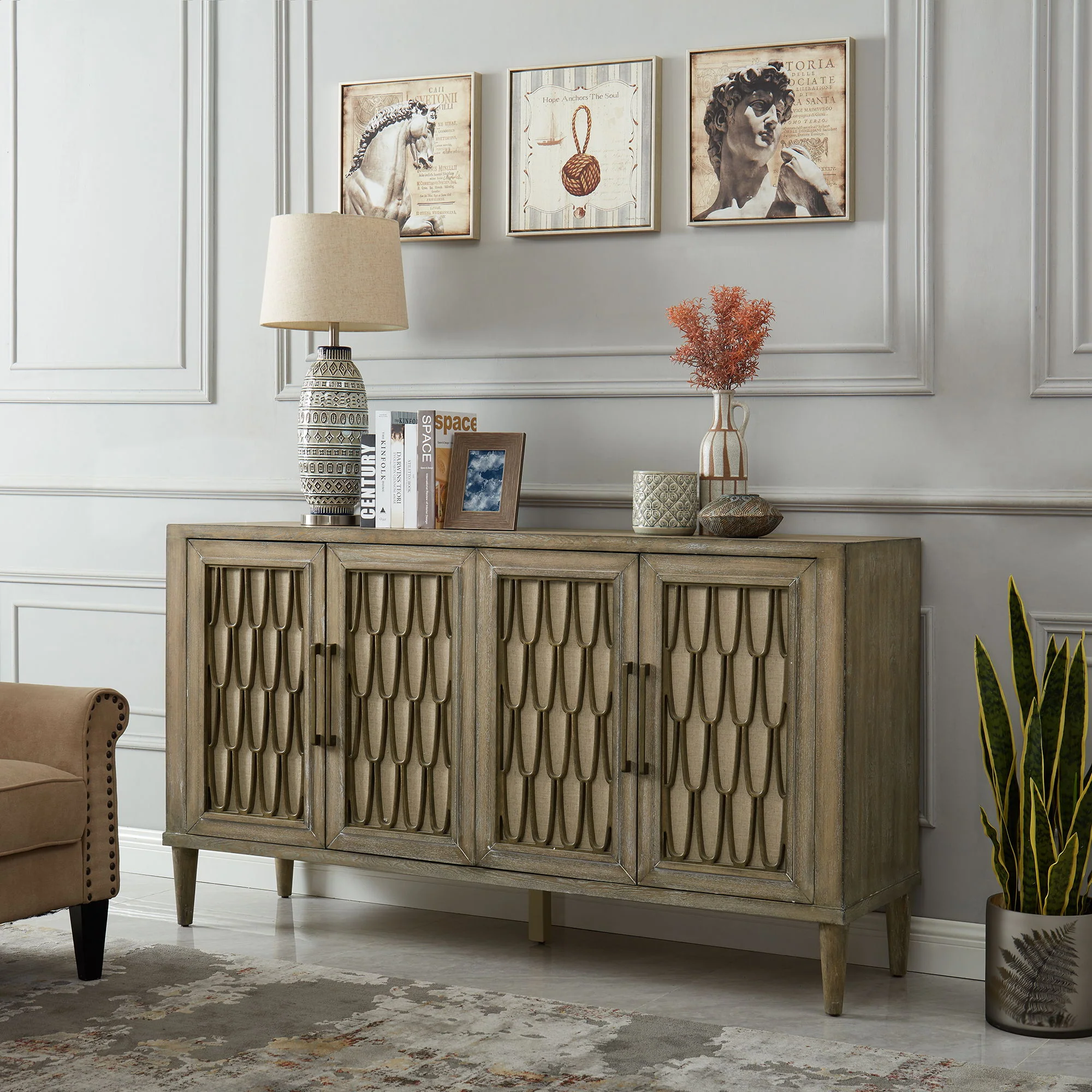 Devonshire – 4 Door Accent Cabinet – Driftwood