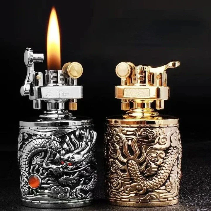 Vintage Dragon Carved Metallic Lighter - Image 1