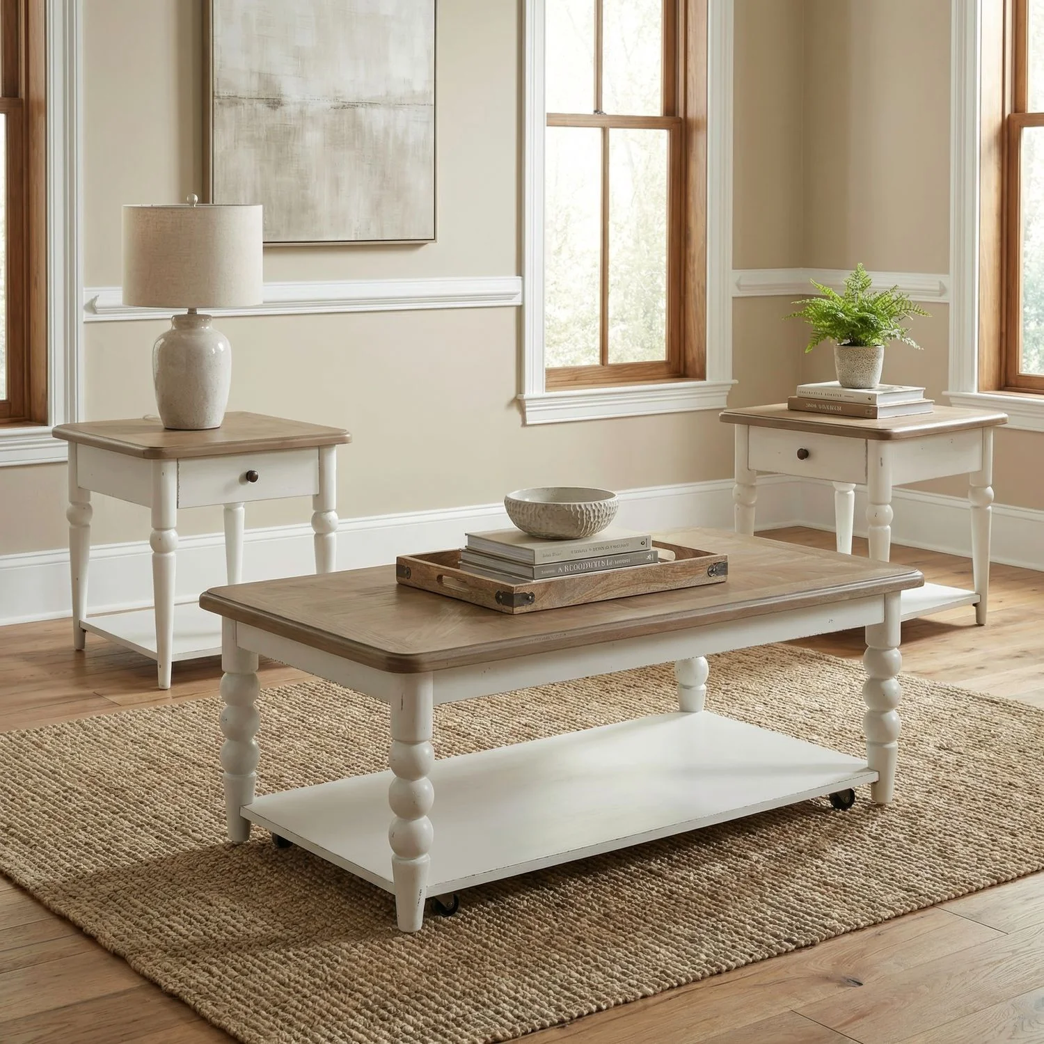 Turnberry Park – 3 Piece Set (Cocktail Table And 2 End Tables) – Washed White
