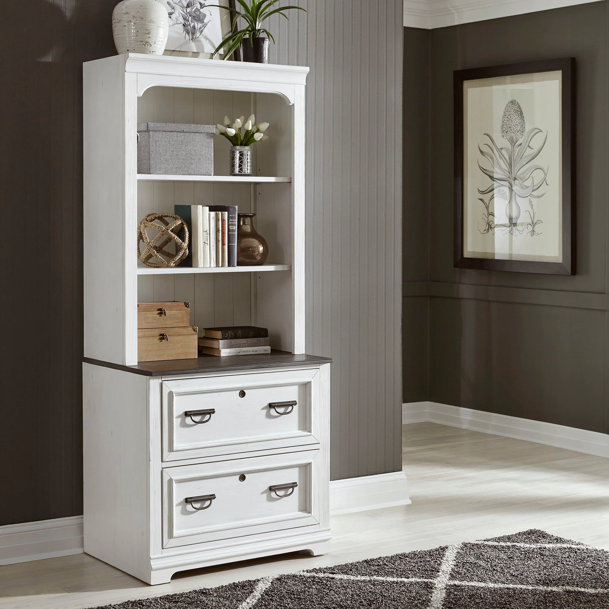 Allyson Park – 2 Piece Home Office Set – Wirebrushed White / Charcoal