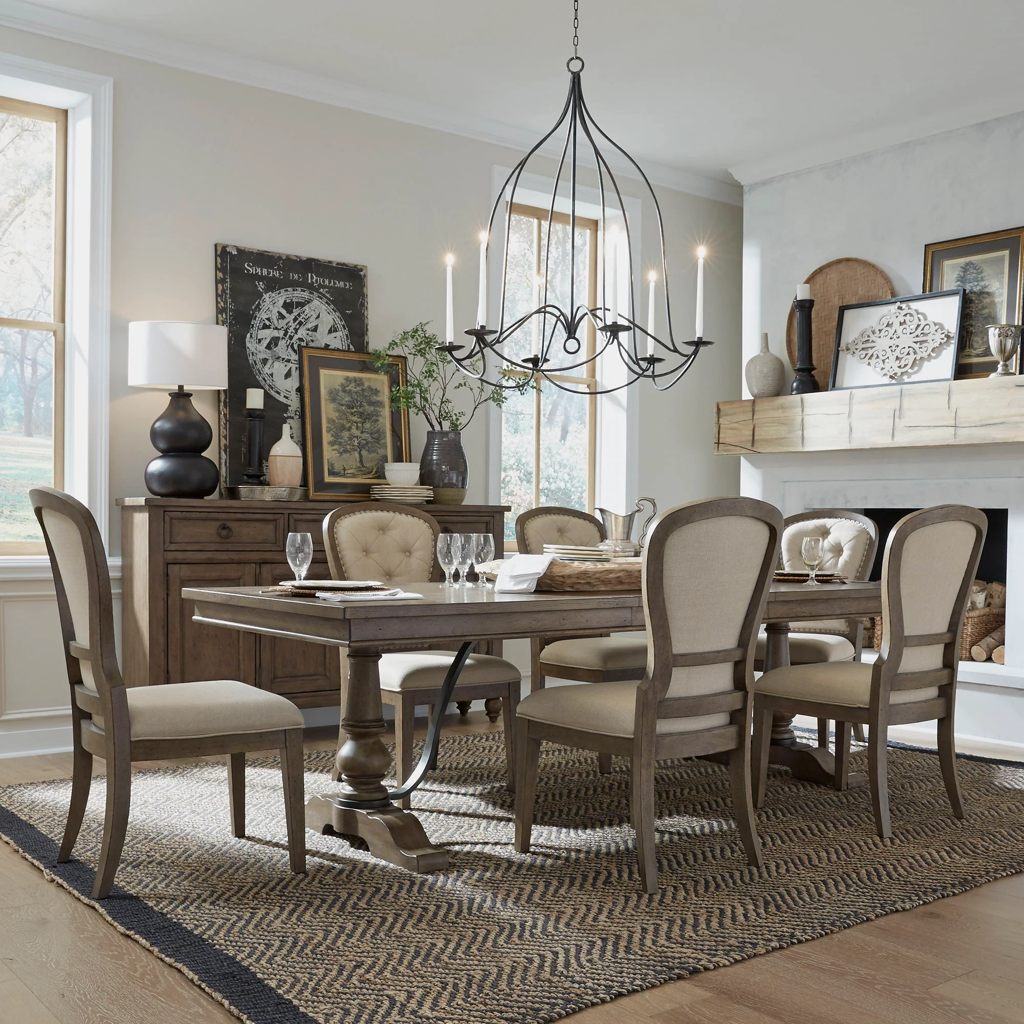 Americana Farmhouse - Dining Room Trestle Table Set - Image 3