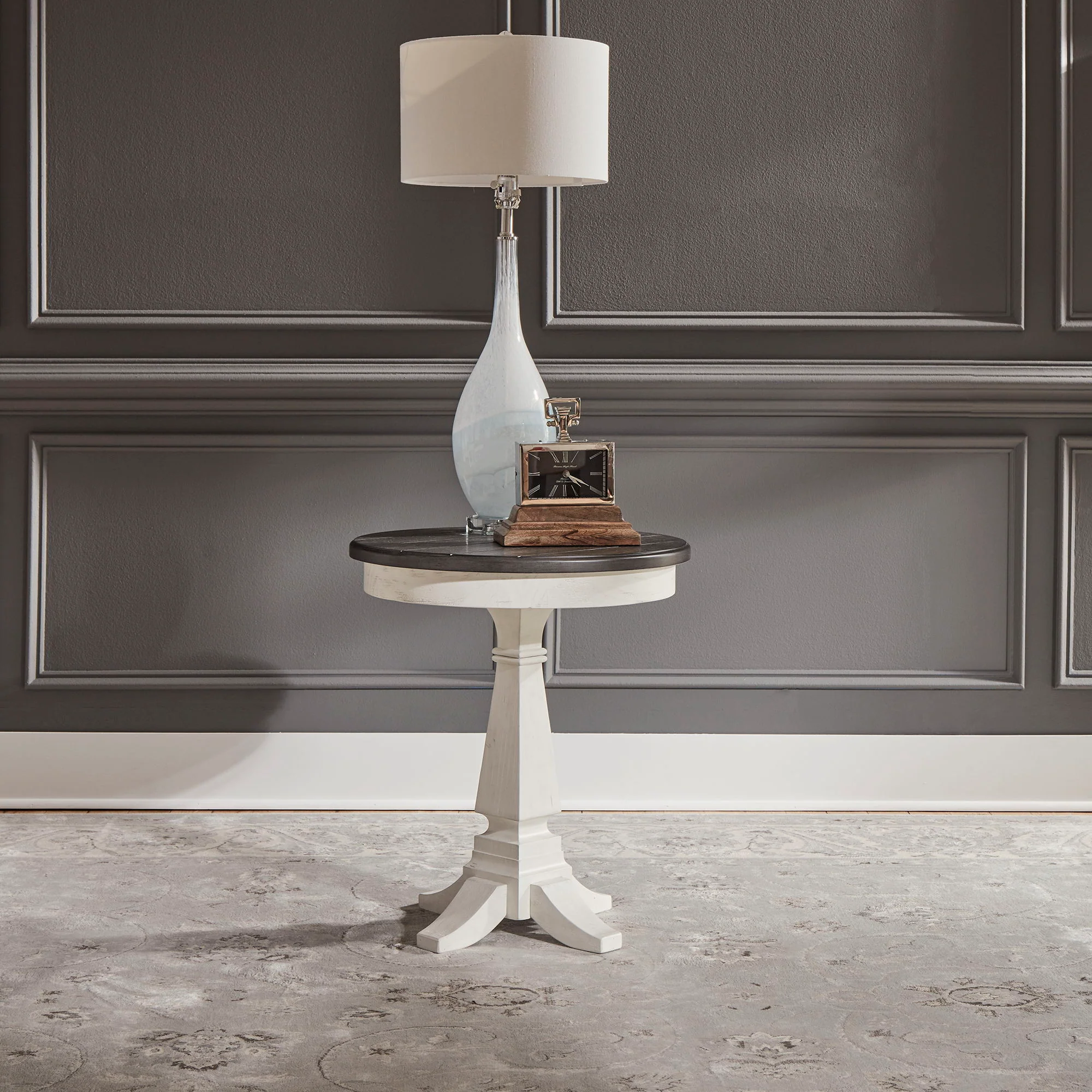 Allyson Park - Chair Side Table - Wirebrushed White / Charcoal - Image 1