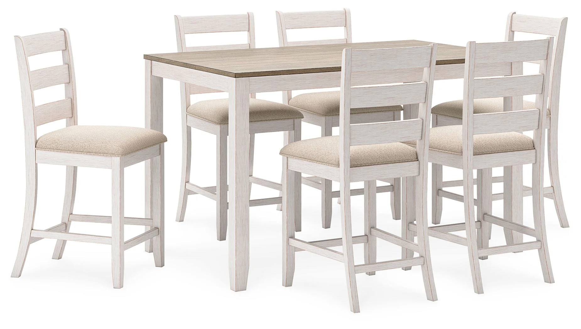 Skempton – Counter Height Dining Table and Bar Stools (Set of 7) – White / Light Brown