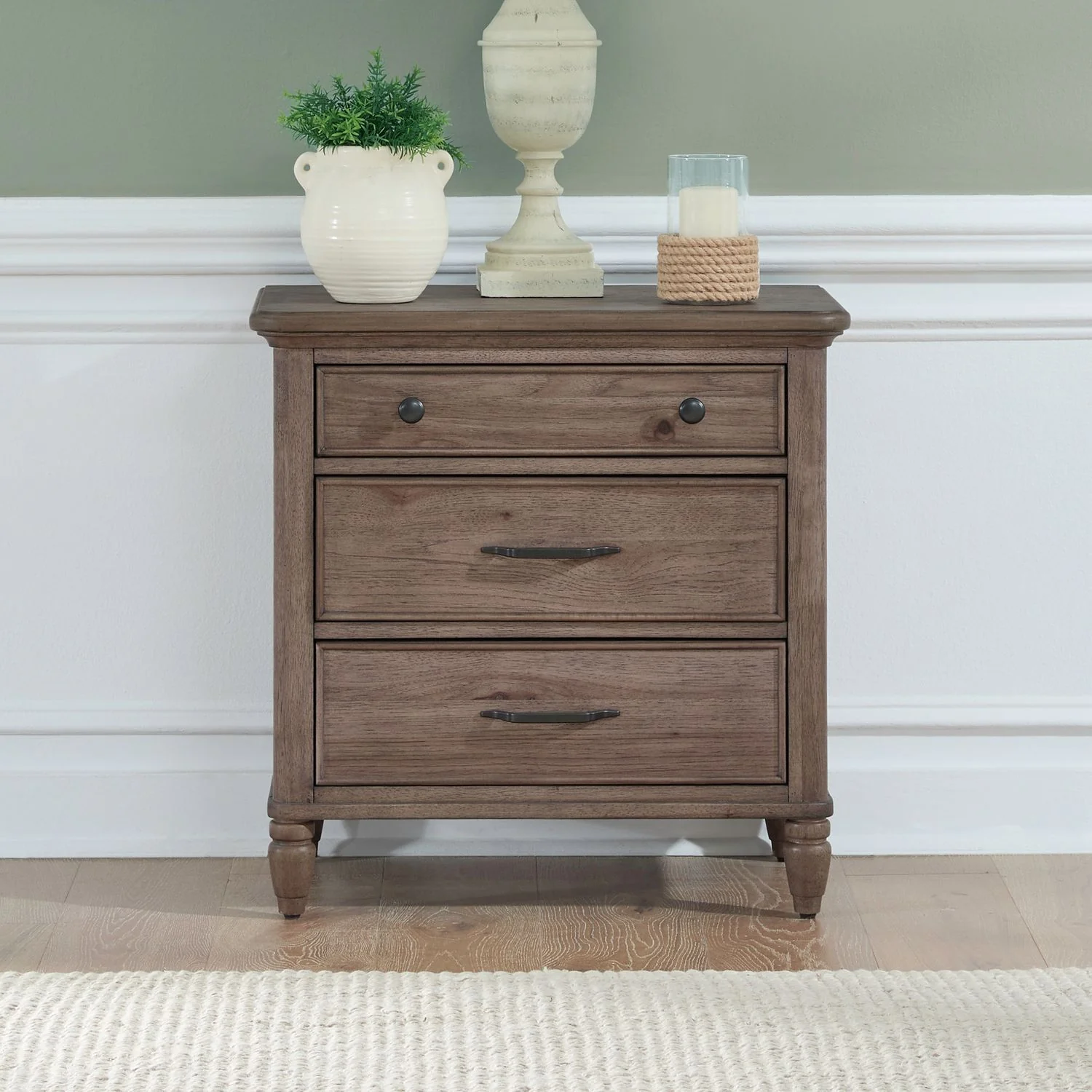 Hickory Grove – Nightstand With Charging Station – Heirloom Brown