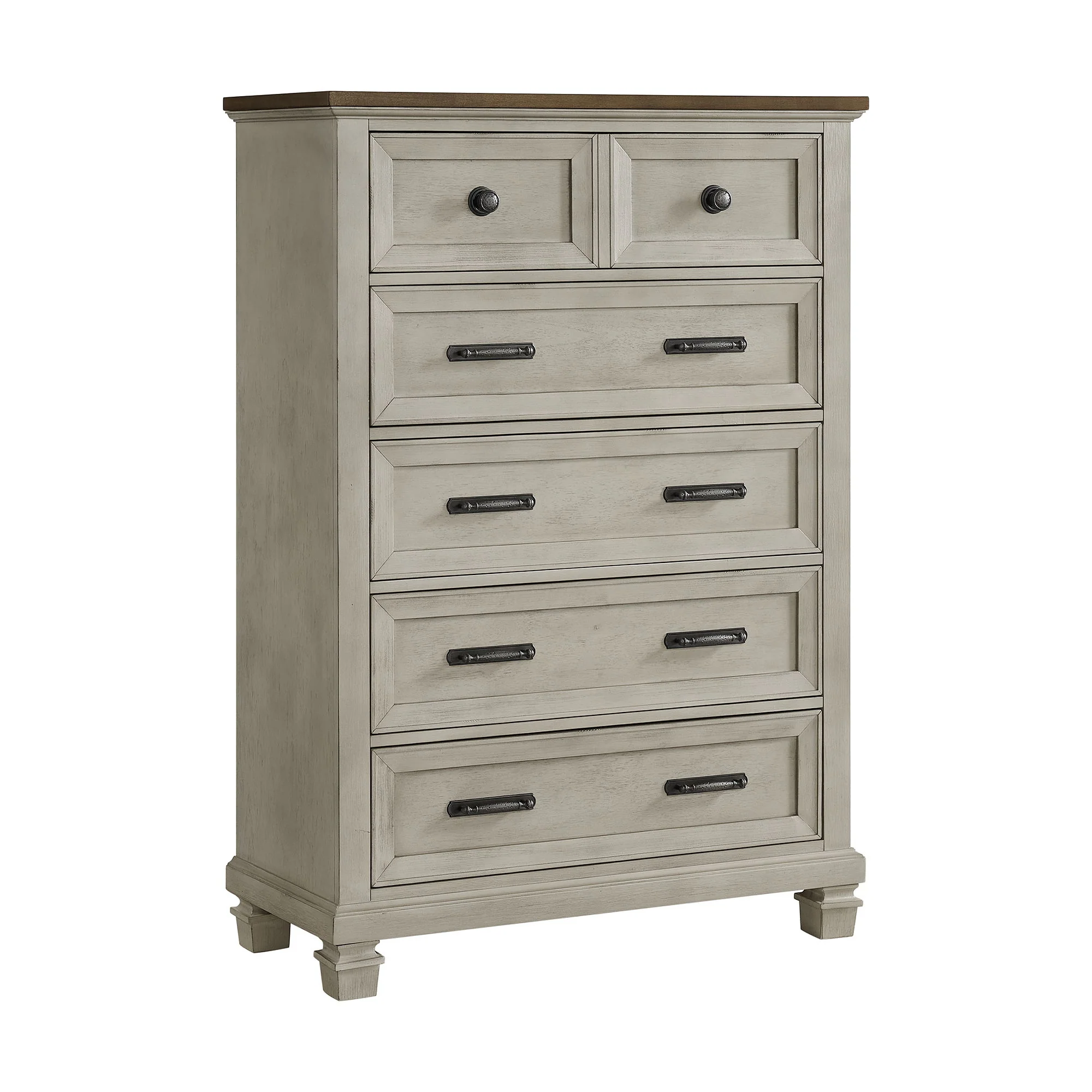 Farmington – 5 Drawer Chest – Medium Brown / Washed Stone
