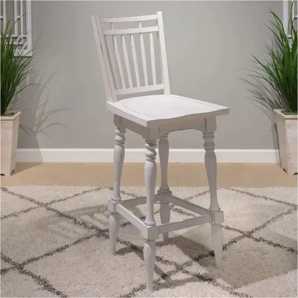 Magnolia Manor - Spindle Back Swivel Bar Stool - Antique White & Weathered Bark - Image 1