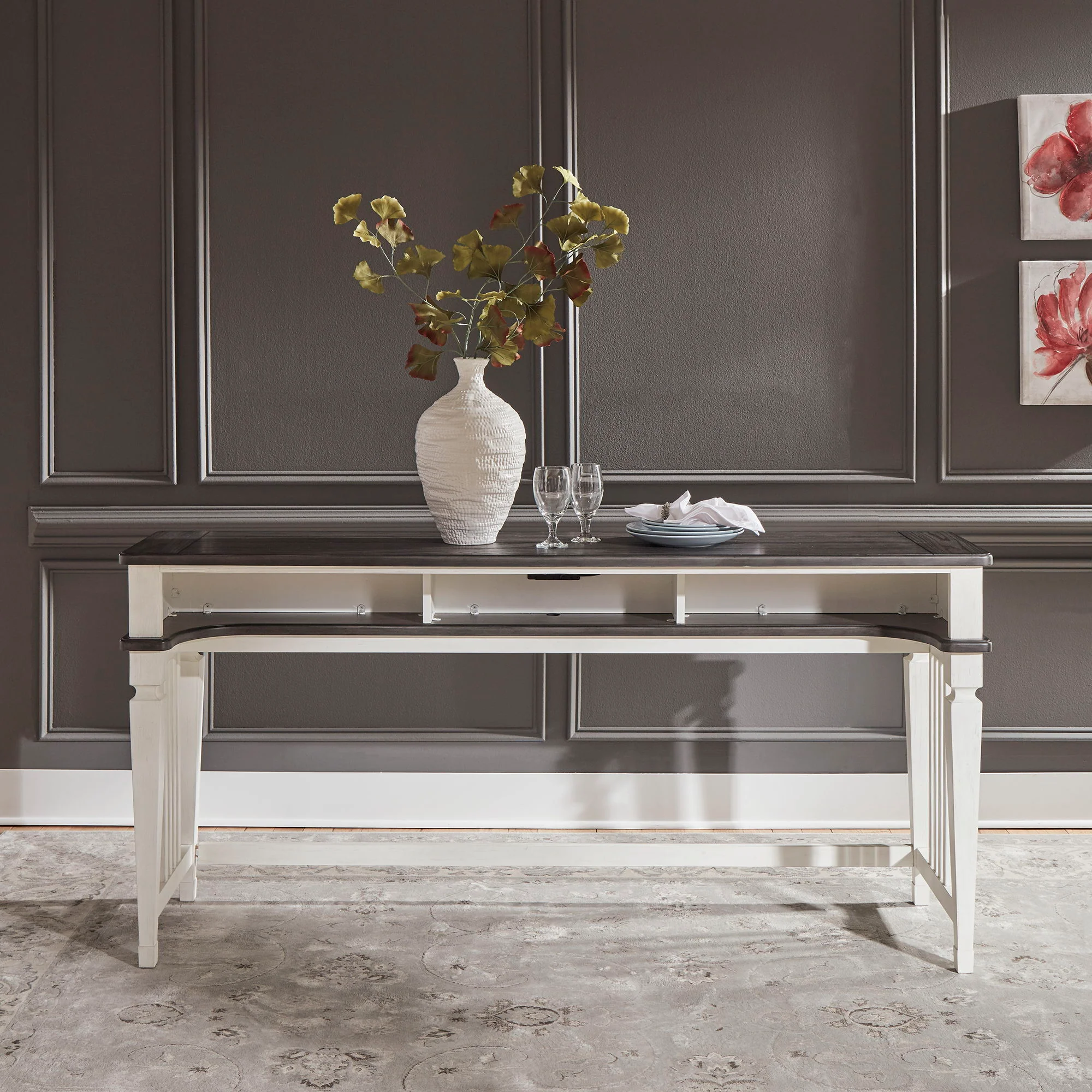 Allyson Park - Console Bar Table - Wirebrushed White / Charcoal - Image 1