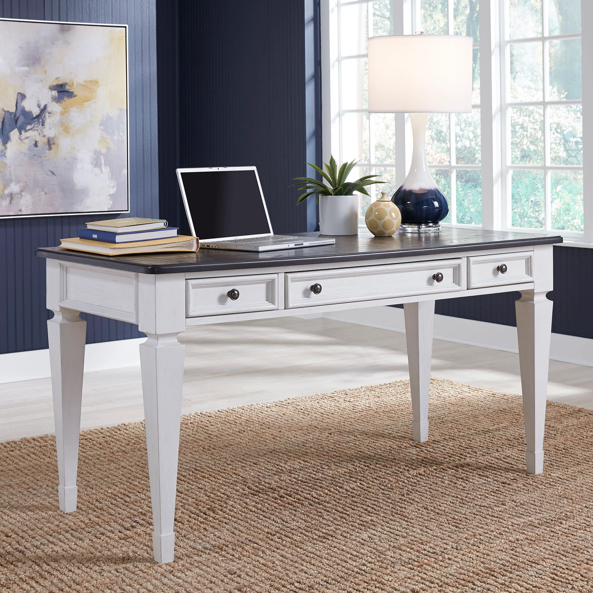 Allyson Park – Writing Desk – Wirebrushed White / Charcoal