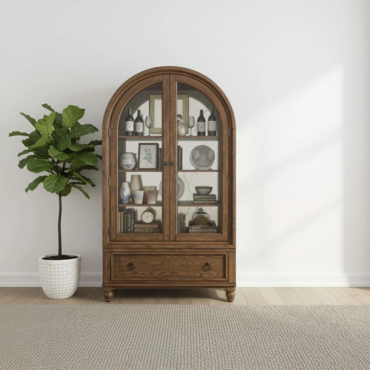 Americana Farmhouse – Arched Display Cabinet – Dusty Taupe