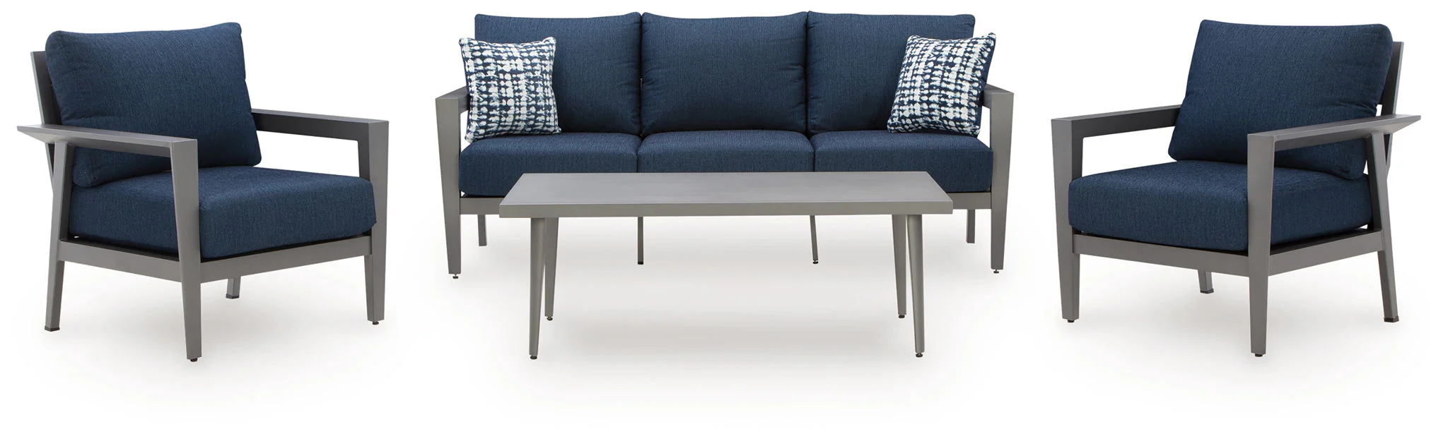 Gali – Sofa / Chairs / Table Set (Set of 4) – Gray / Blue
