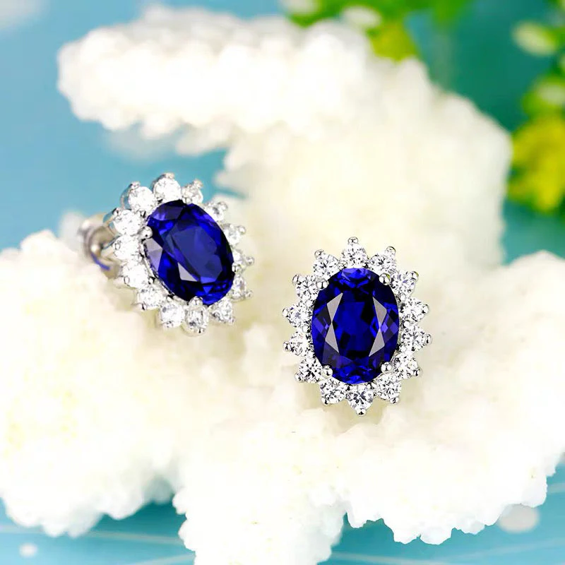 Eastern Aura Oval Blue Gem Earring - Image 3