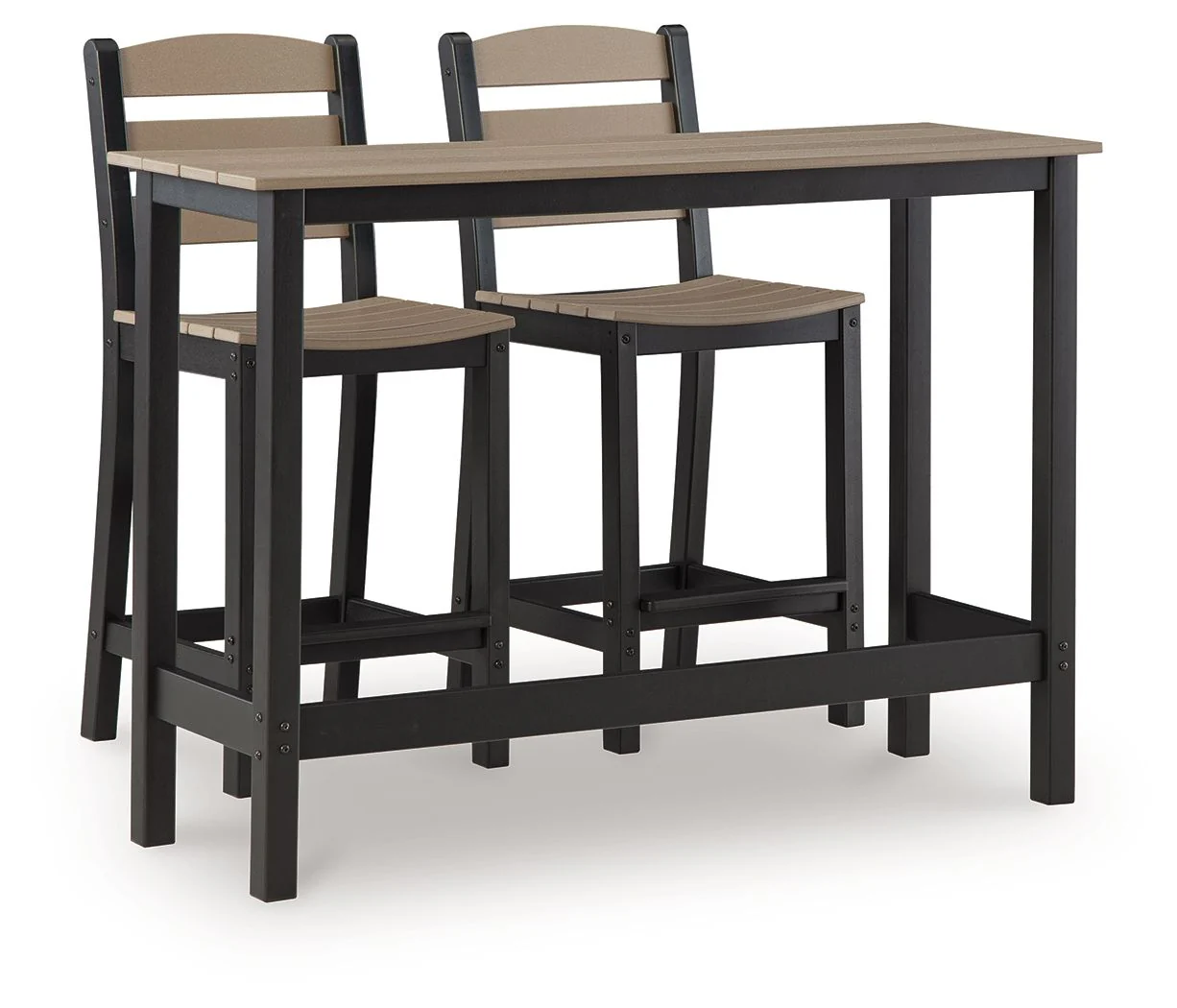 Shoreline Beach - Outdoor Counter Table And 2 Barstools (Set of 3) - Black / Beige - Image 1