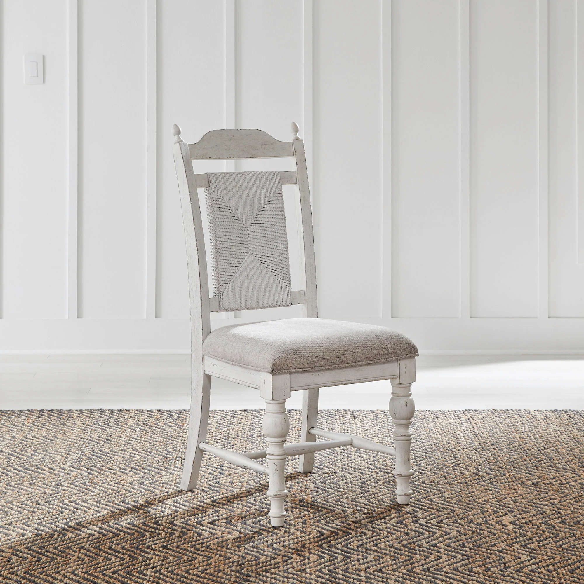 River Place - Panel Back Side Chair - Riverstone White & Tobacco - Image 1