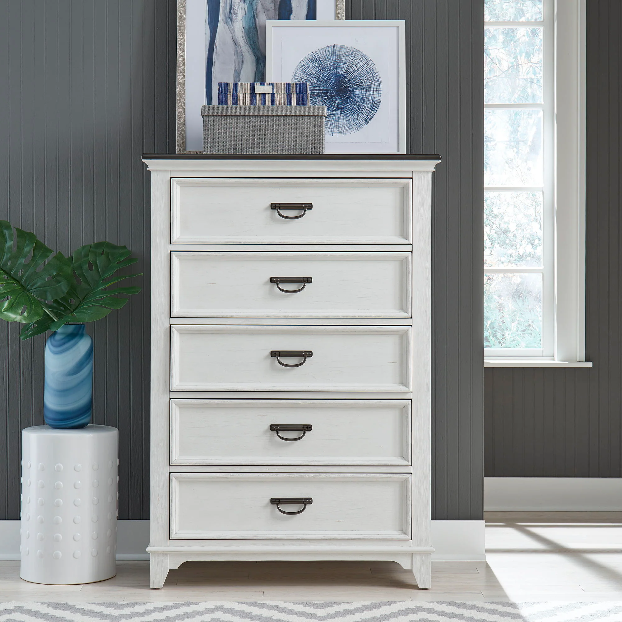 Allyson Park - 5 Drawer Chest - Wirebrushed White / Charcoal - Image 1