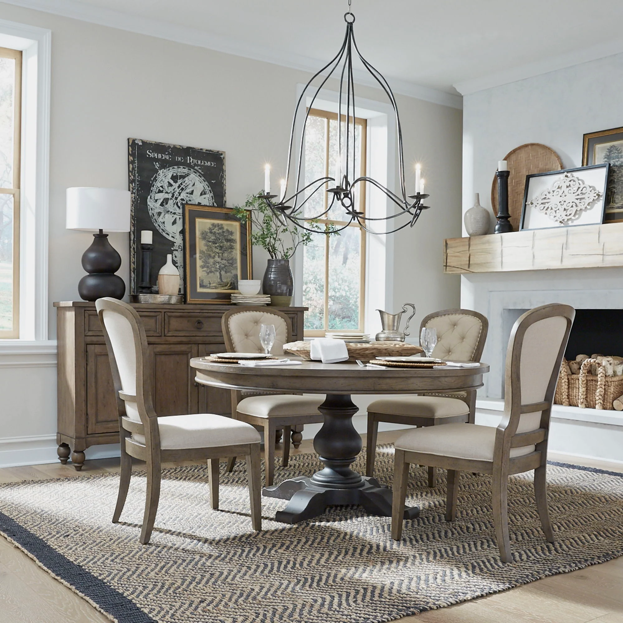 Americana Farmhouse - 5 Piece Pedestal Table Set - Dusty Taupe - Image 1