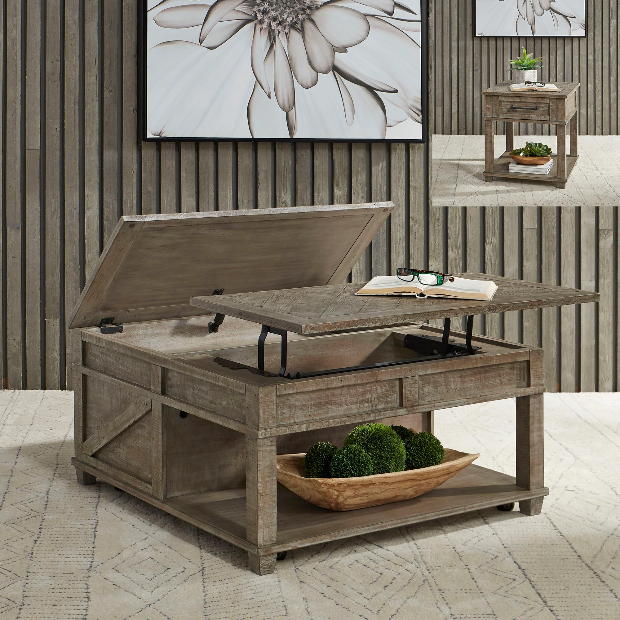 Parkland Falls - 3 Piece Table Set (1 Lift Top Cocktail Table 2 End Tables) - Weathered Taupe - Image 1