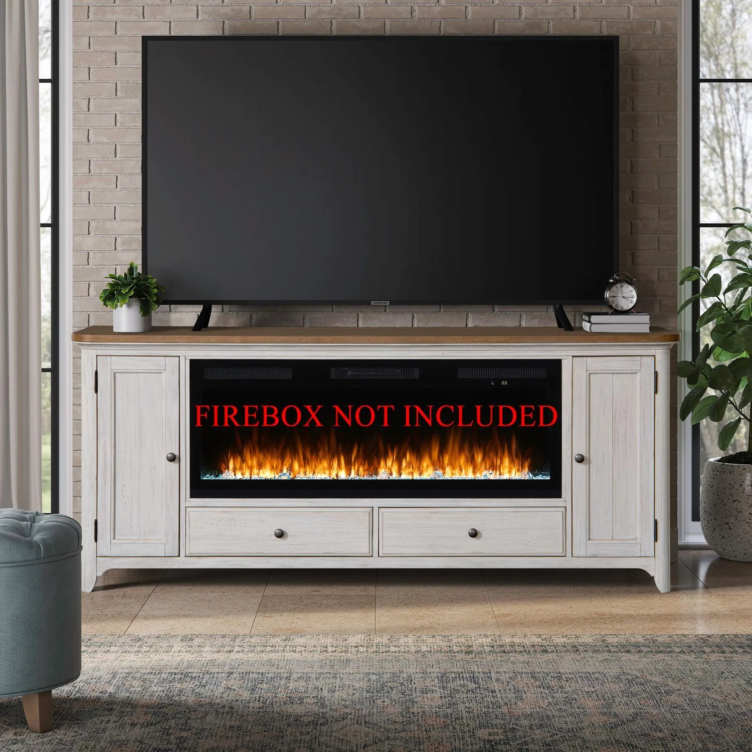 Fireplace TV Consoles – 80″ Fireplace TV Console – Brown