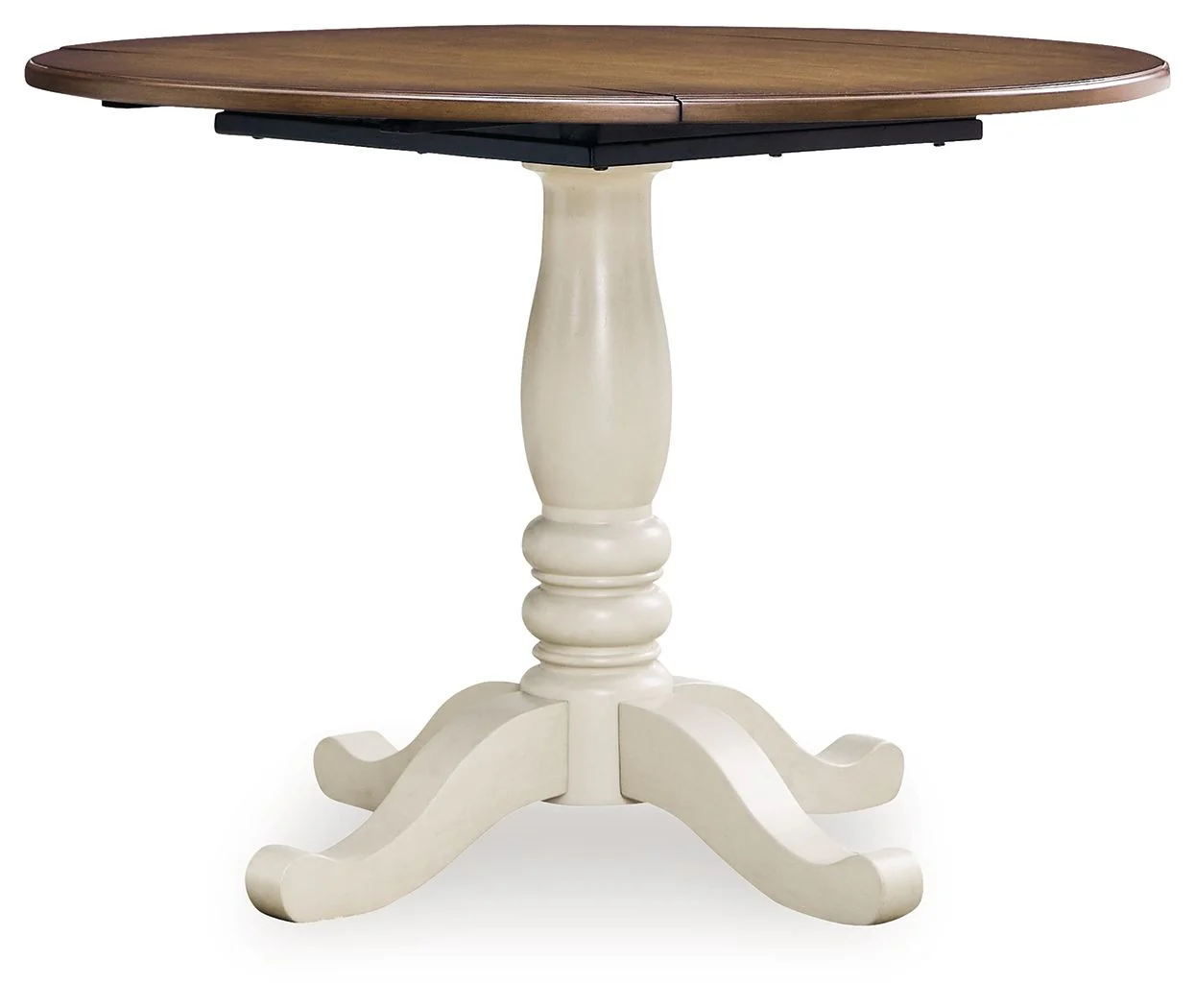 Wirloni - Round Dining Room Drop Leaf Table - Antique White / Brown - Image 1