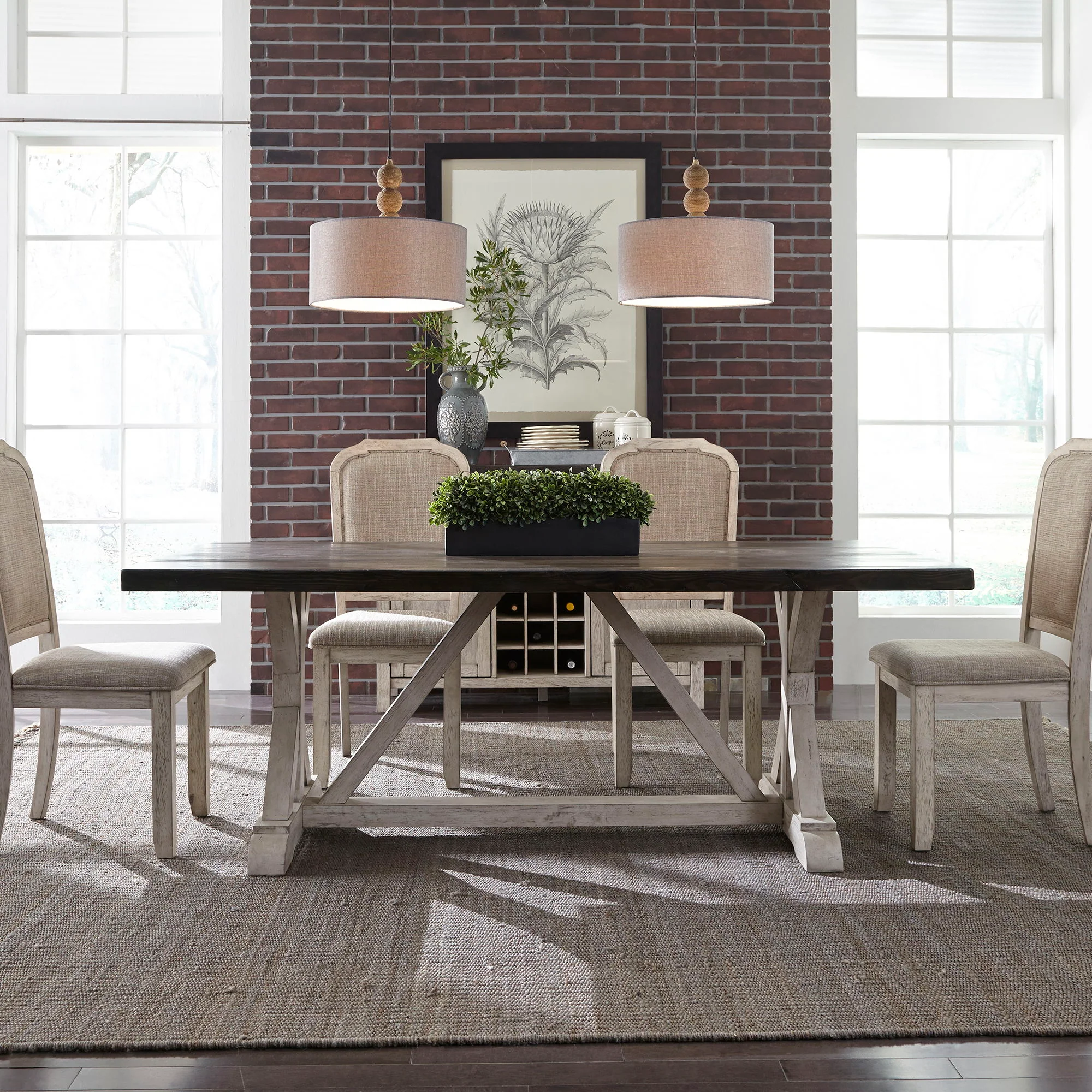 Willowrun - Trestle Table - Rustic White / Weathered Gray Top - Image 1