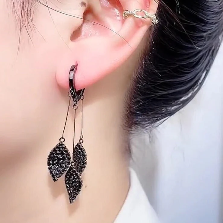 Nature Black Leaf Zircon Earrings - Image 2