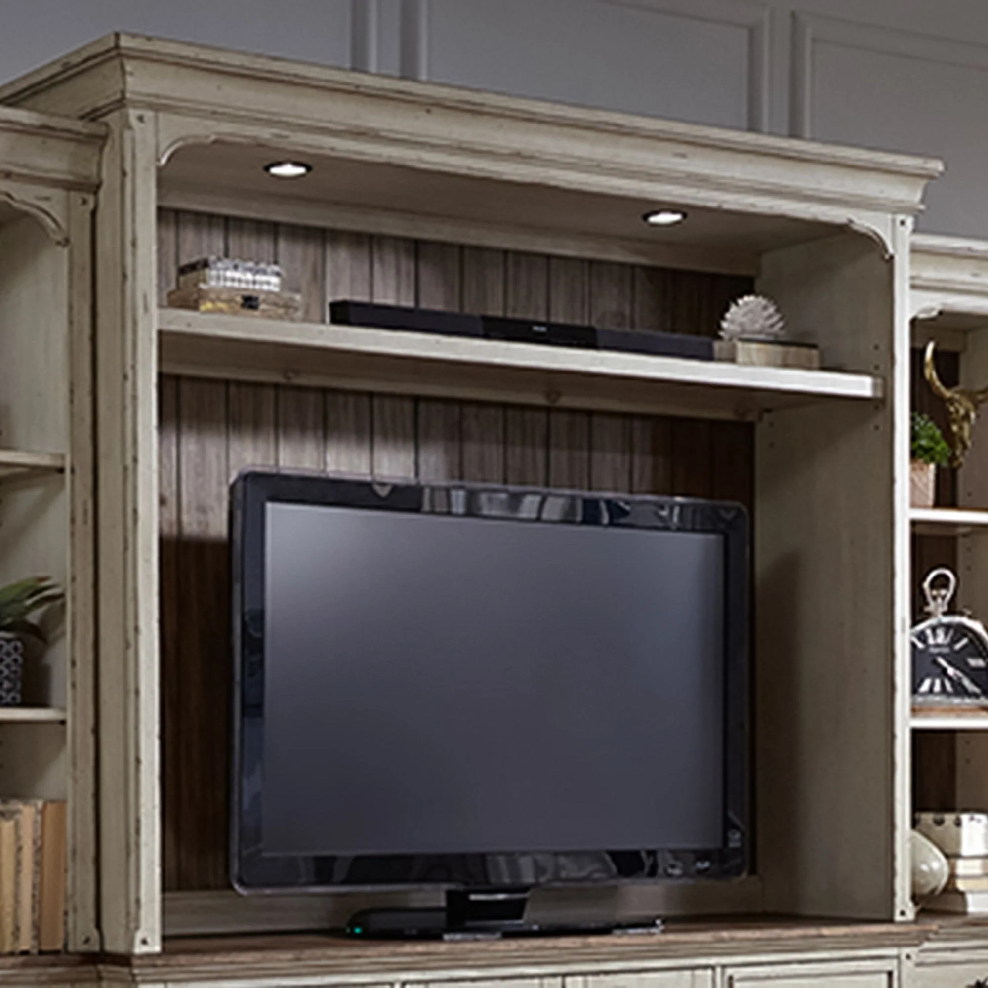Morgan Creek - Entertainment Hutch - Antique White / Wirebrushed Tobacco Accents - Image 1