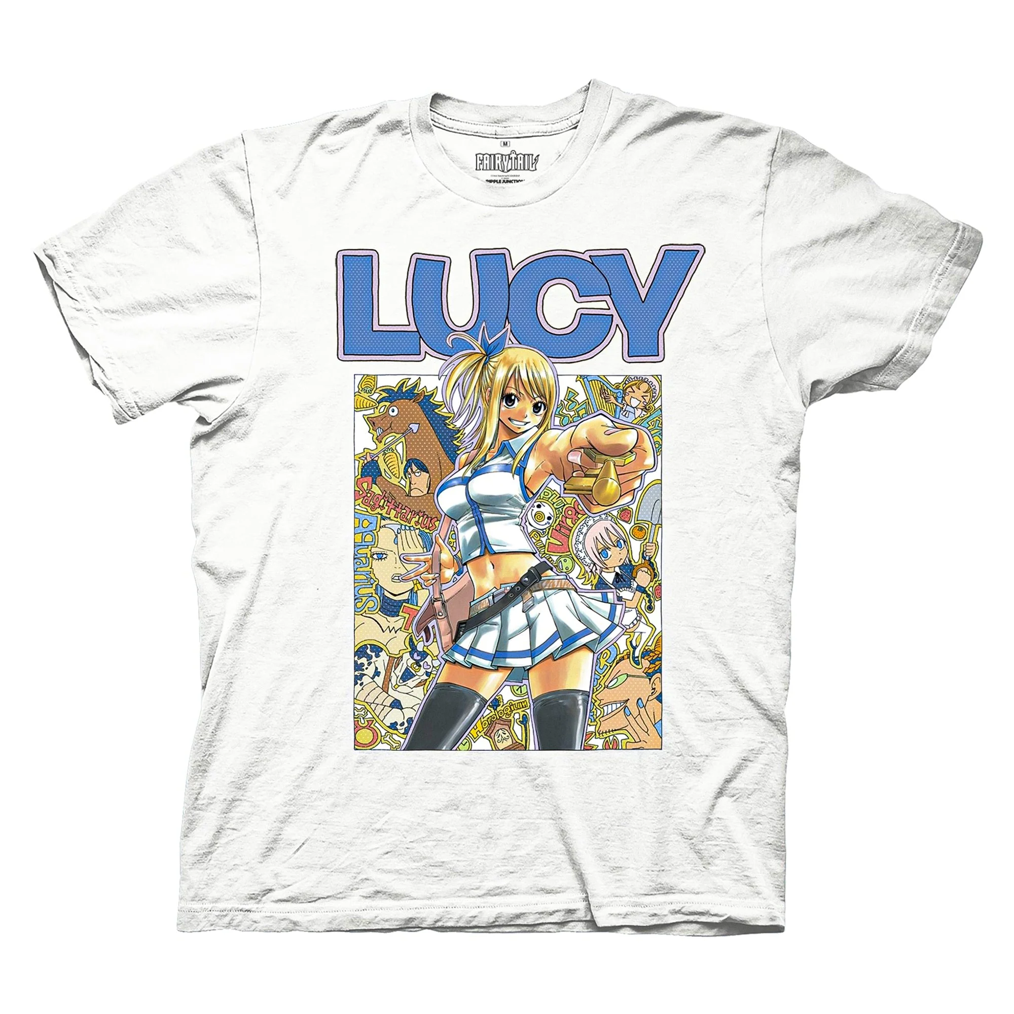 Fairy Tail – Lucy Heartfilia and Celestial Spirits Adult T-Shirt – White – Officially Licensed