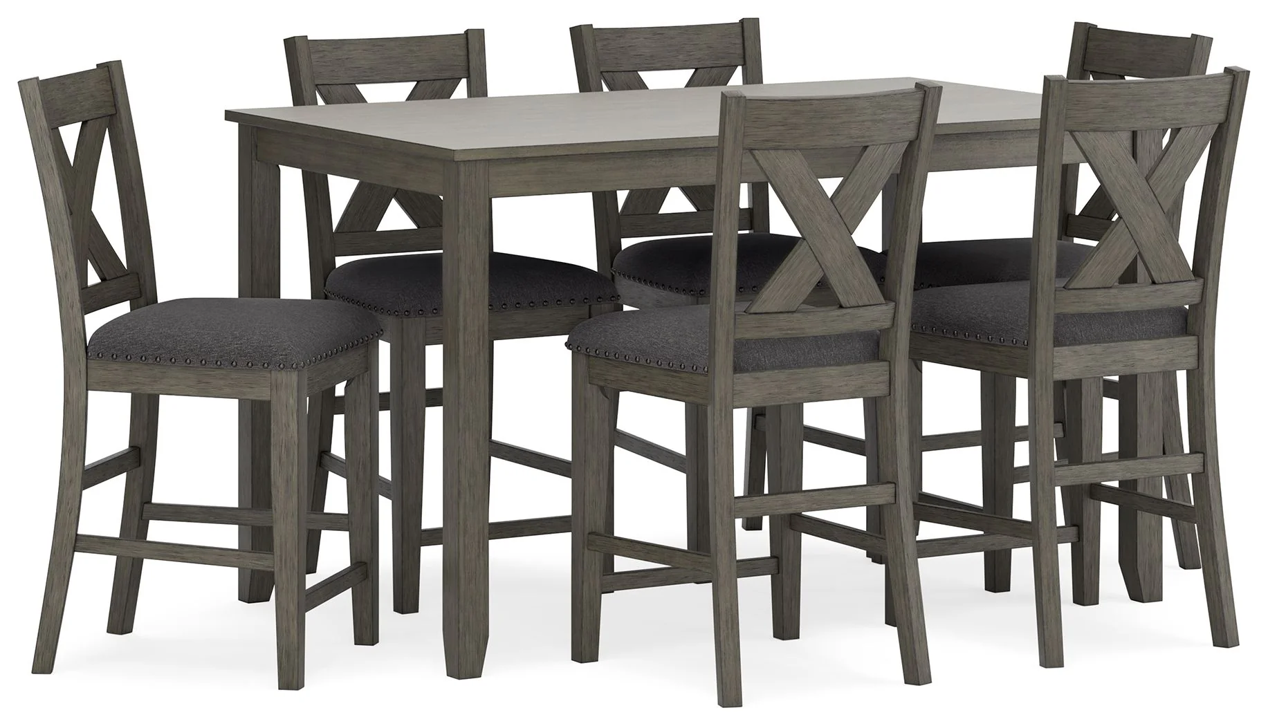 Caitbrook – Rect Drm Counter Table Set (Set of 7) – Gray