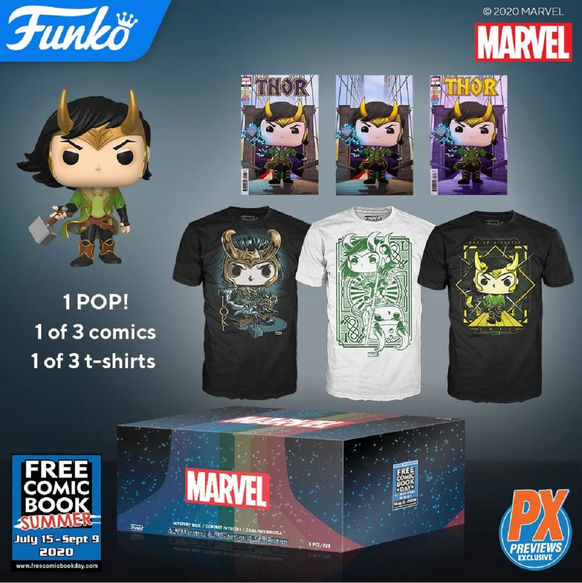 FCBD 2020 Funko PX Marvel Loki Exclusive Pop and Shirt Mystery Box - Image 1