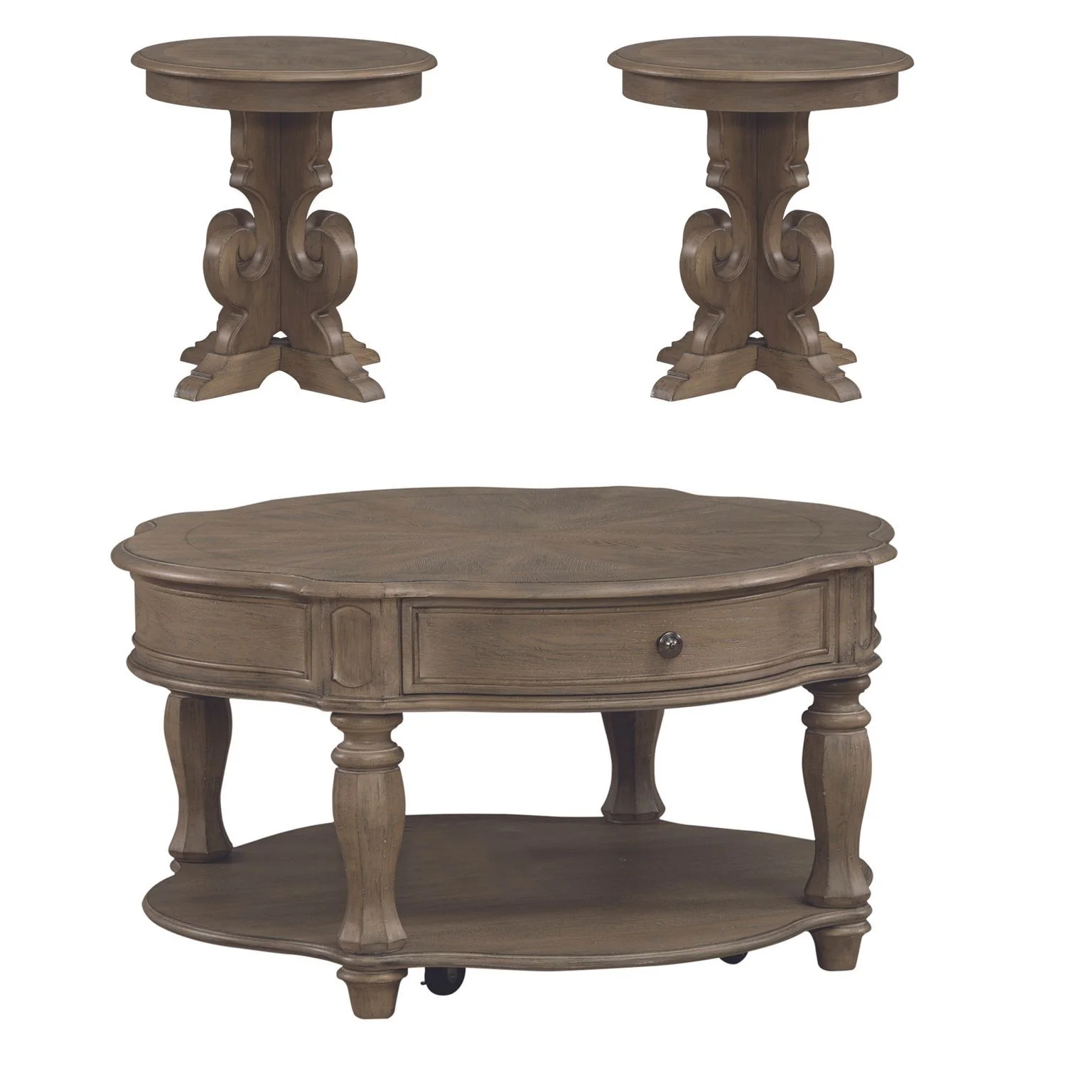 Magnolia Manor - 3 Piece Table Set (Round End Table) - Weathered Bisque - Image 2