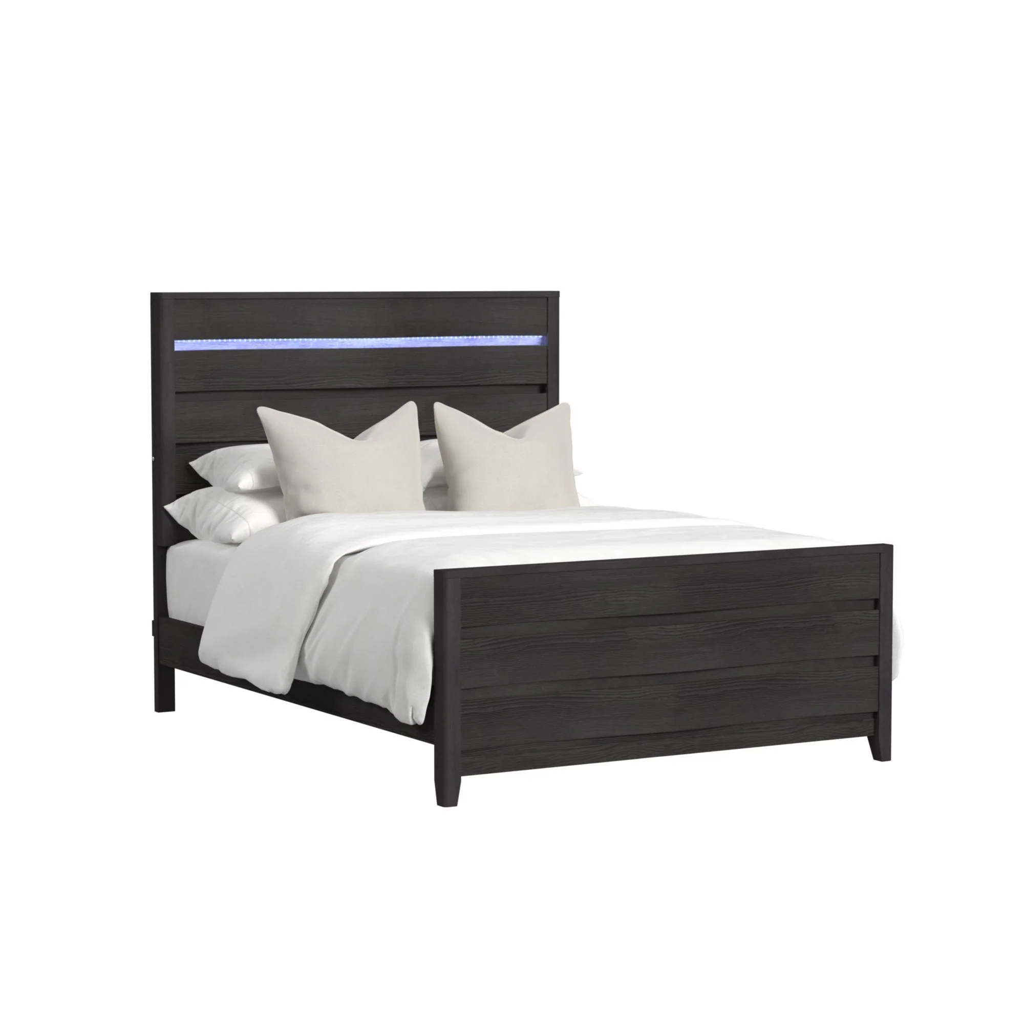 Tobias - Queen Panel Headboard With LED And Footboard And Slats - Black - Image 1