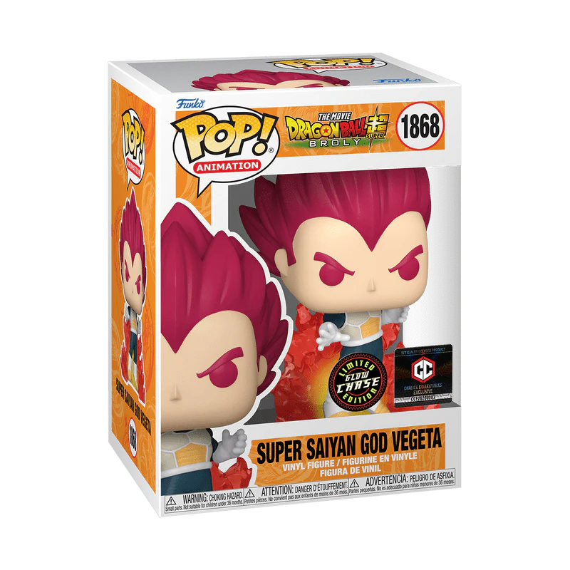 Funko Pop! Animation: Dragon Ball Super: Broly - Super Saiyan God Vegeta with Aura Glow-in-the-dark Chase #1868 Chalice Collectibles Exclusive - Image 2