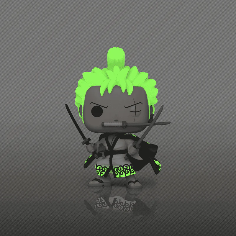Funko Pop! Animation: One Piece - Roronoa Zoro Three Sword Style #923 Glow-in-the-Dark Volcano X Exclusive - Image 1