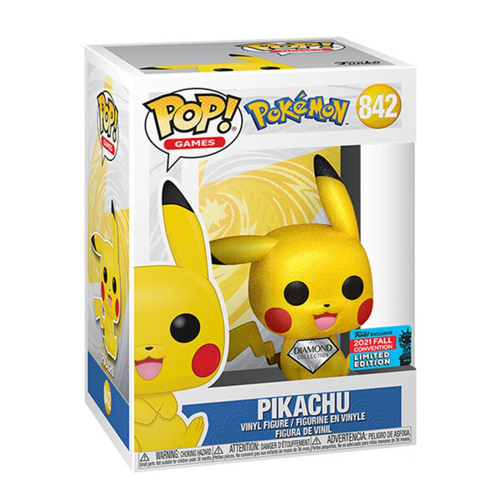 Funko Pop! Games: Pokemon - Pikachu Seated #842 Diamond Collection 2021 Fall Convention Limited Edition Exclusive - Image 2