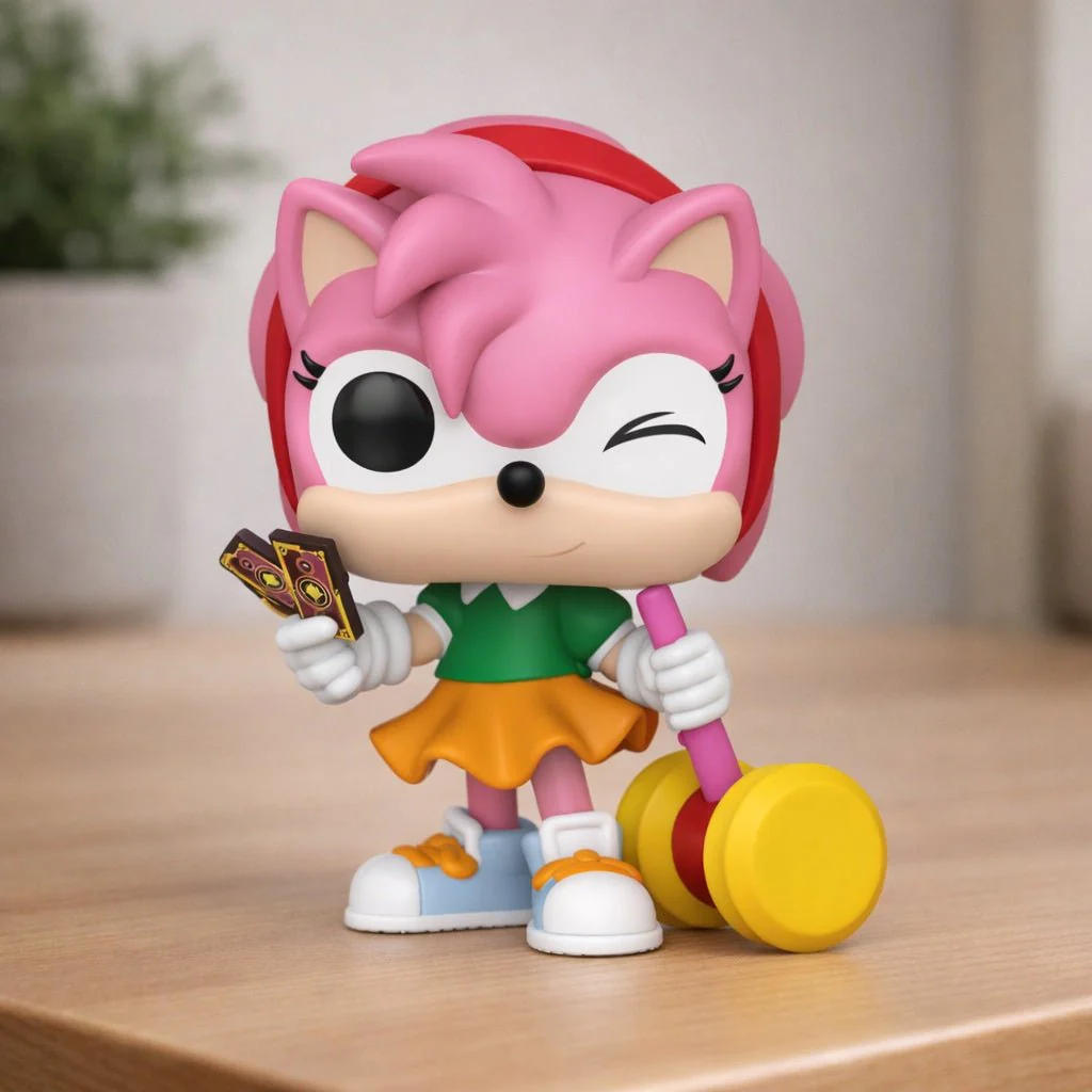Funko Pop! Games: Sonic the Hedgehog - Amy Rose with Piko Hammer & Cards #1171 Chase - Image 3