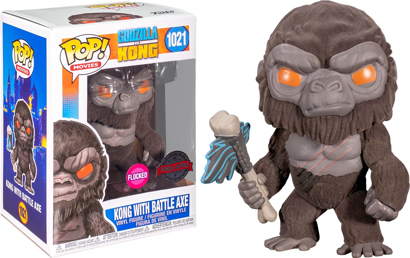 Funko Pop! Godzilla vs Kong Flocked Kong with Battle Axe Exclusive Vinyl Figure - Image 1