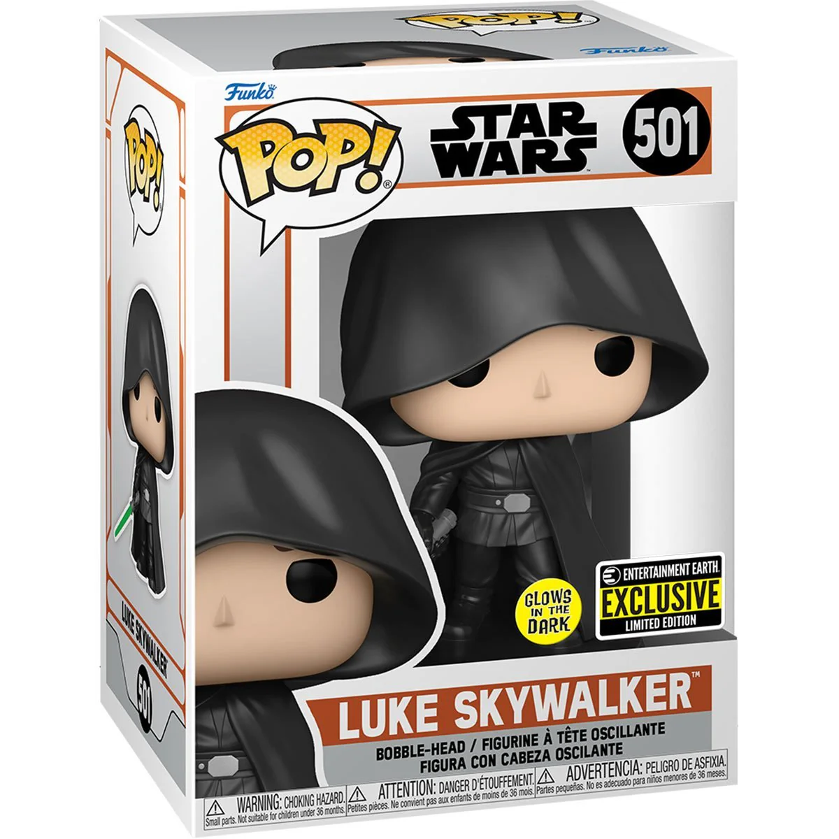 Funko Pop! Star Wars: Mandalorian Luke Skywalker GITD Entertainment Earth Exclusive Vinyl Figure - Image 2