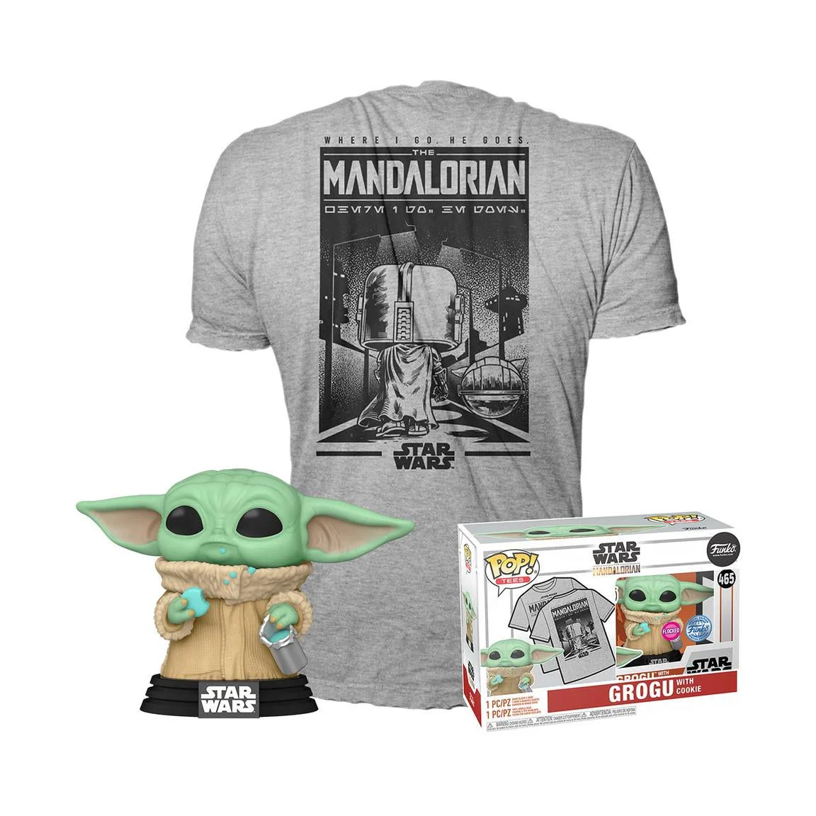 Funko Pop! & Tee Star Wars: The Mandalorian - Grogu with Cookie Flocked Exclusive Size L - Image 1