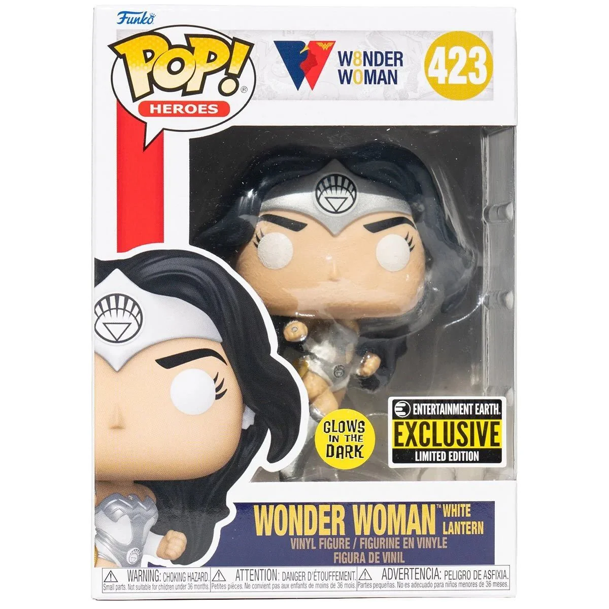 Funko Pop! Heroes: Wonder Woman 80th Anniversary - White Lantern Wonder Woman #423 Glow-in-the-Dark Entertainment Earth Exclusive - Image 3